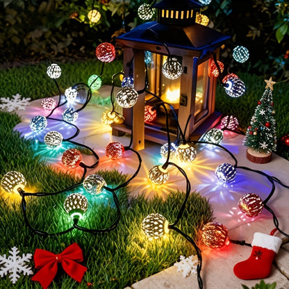 Moroccan Solar String Lights Outdoor – Metal Sphere Fairy Lights with 20/30/50 LED Beads, 8 Modes