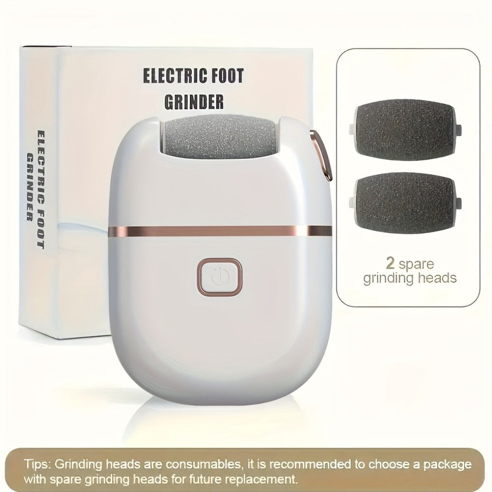 Callus Remover for Feet Electric Rechargeable Foot Grinder with 3 Grinding Heads & 2 Speed Settings – USB Portable Pedicure Tool for Cracked