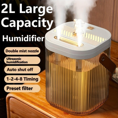 Large Humidifier 2L Smart 2-in-1 with Night Light, Dual Nozzle, 3 Mist Modes, Auto Shut-Off, Dry Burn Protection