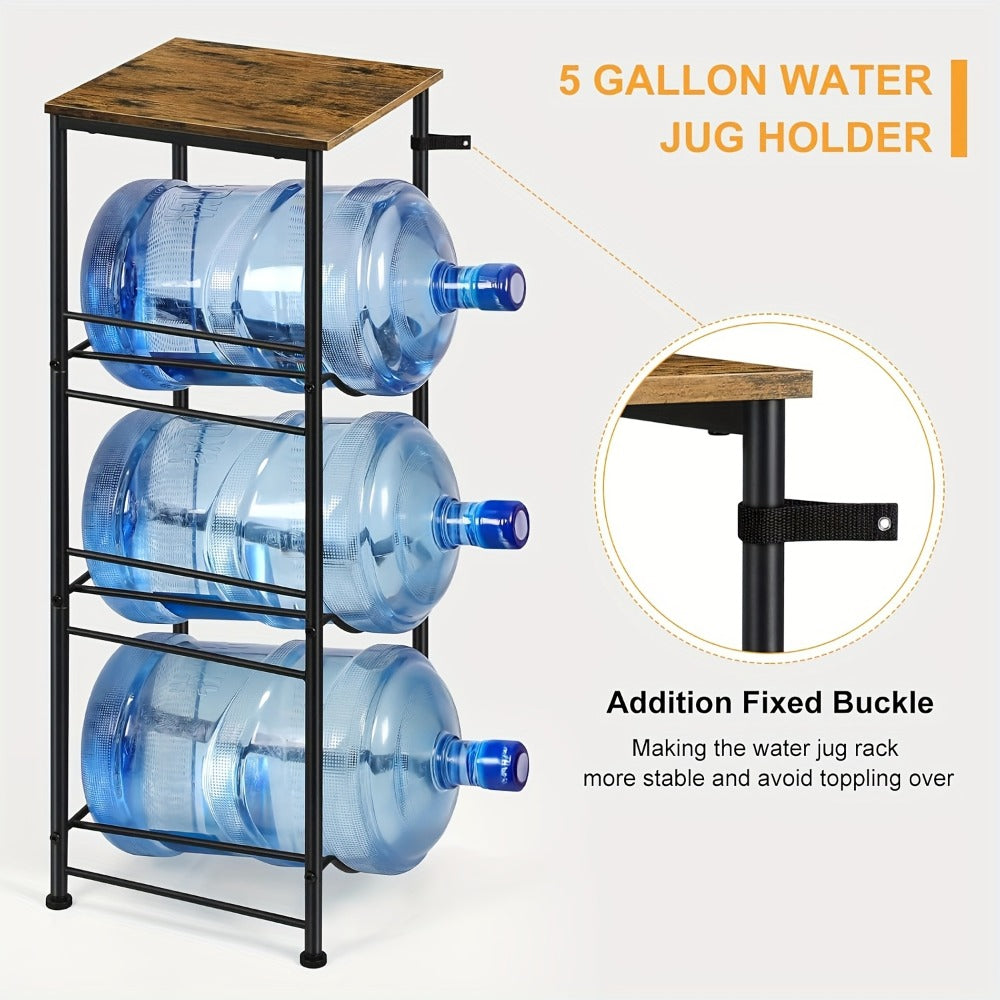 5-Gallon Water Jug Holder 3-Tier, Water Bottle Rack Organizer with Top Shelf & Adjustable Legs for Kitchen