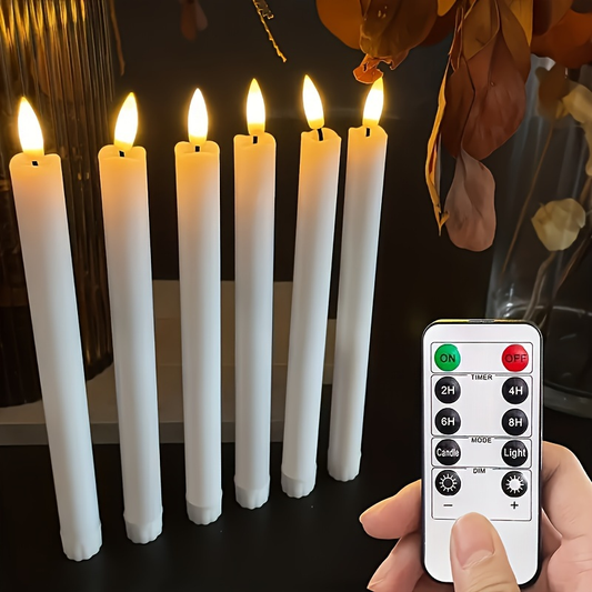 Flameless Taper Candles with Remote 6 Pack LED Flickering Battery Operated Electric Fake Window Candles 3D Black Wick for Dining Table