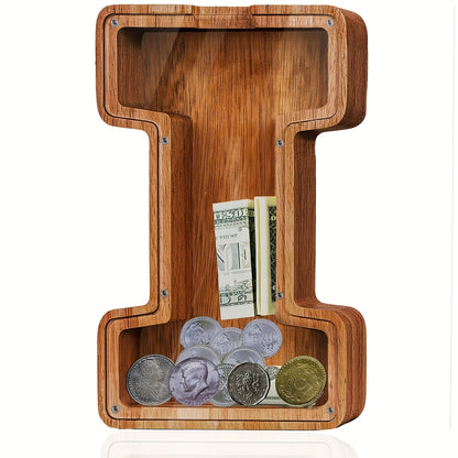 Personalized Wooden Piggy Bank for Kids – A-Z Alphabet Letter Initial Coin & Bill Savings Bank for Boys & Girls