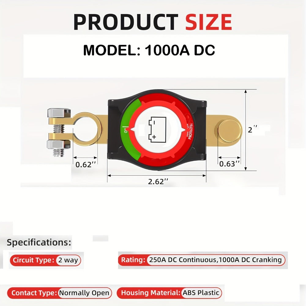 Battery Disconnect Switch 1000A Heavy Duty Manual Lever On/Off Negative Cut-Off with Screw Terminals for Car Truck Boat RV Marine
