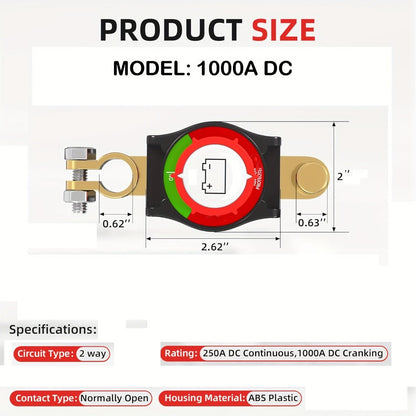 Battery Disconnect Switch 1000A Heavy Duty Manual Lever On/Off Negative Cut-Off with Screw Terminals for Car Truck Boat RV Marine