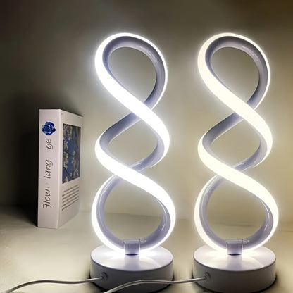 Spiral LED Table Lamp with Dimmable Push-Button Control, Modern Metal Base and Six Black or White Configuration Options