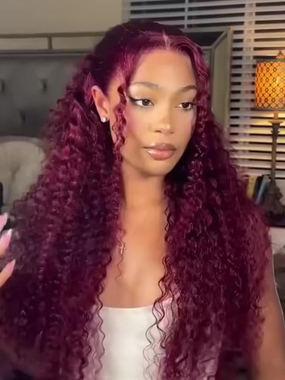 Lace Front Wig 99J Burgundy Deep Wave, 32-Inch Style with 200% Density, 13x4 Front and Four-Comb Cap