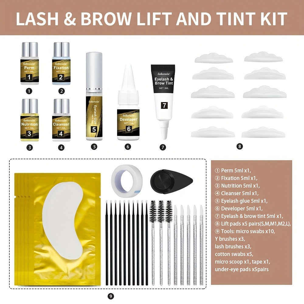 Lash Lift Kit & Brow Lamination Tint Set, 2-in-1 Eyelash Perm & Eyebrow Lamination with Black Brown Tint Dye