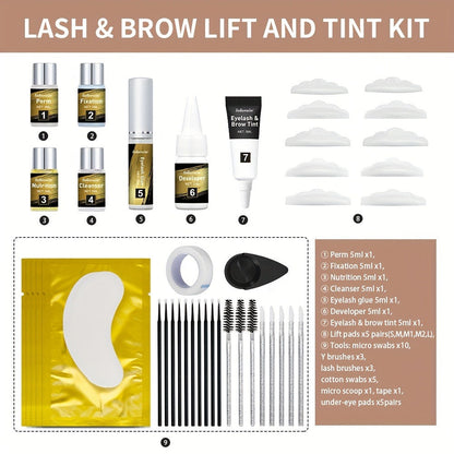Lash Lift Kit & Brow Lamination Tint Set, 2-in-1 Eyelash Perm & Eyebrow Lamination with Black Brown Tint Dye