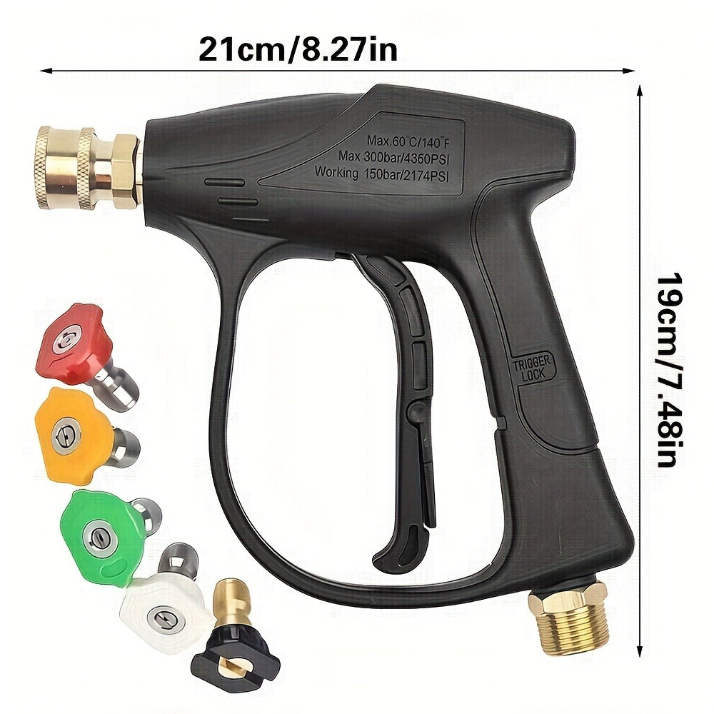 High Pressure Car Wash Gun with 5 Spray Nozzles – Max 3000 PSI, M22-14 & 1/4" Quick Connect, Garden Hose Pressure Washer Wand for Car