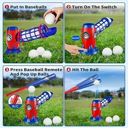 Kids Baseball Pitching Machine Toy Set, Children's Baseball Trainer with Bat, Ball Machine & 10 Balls