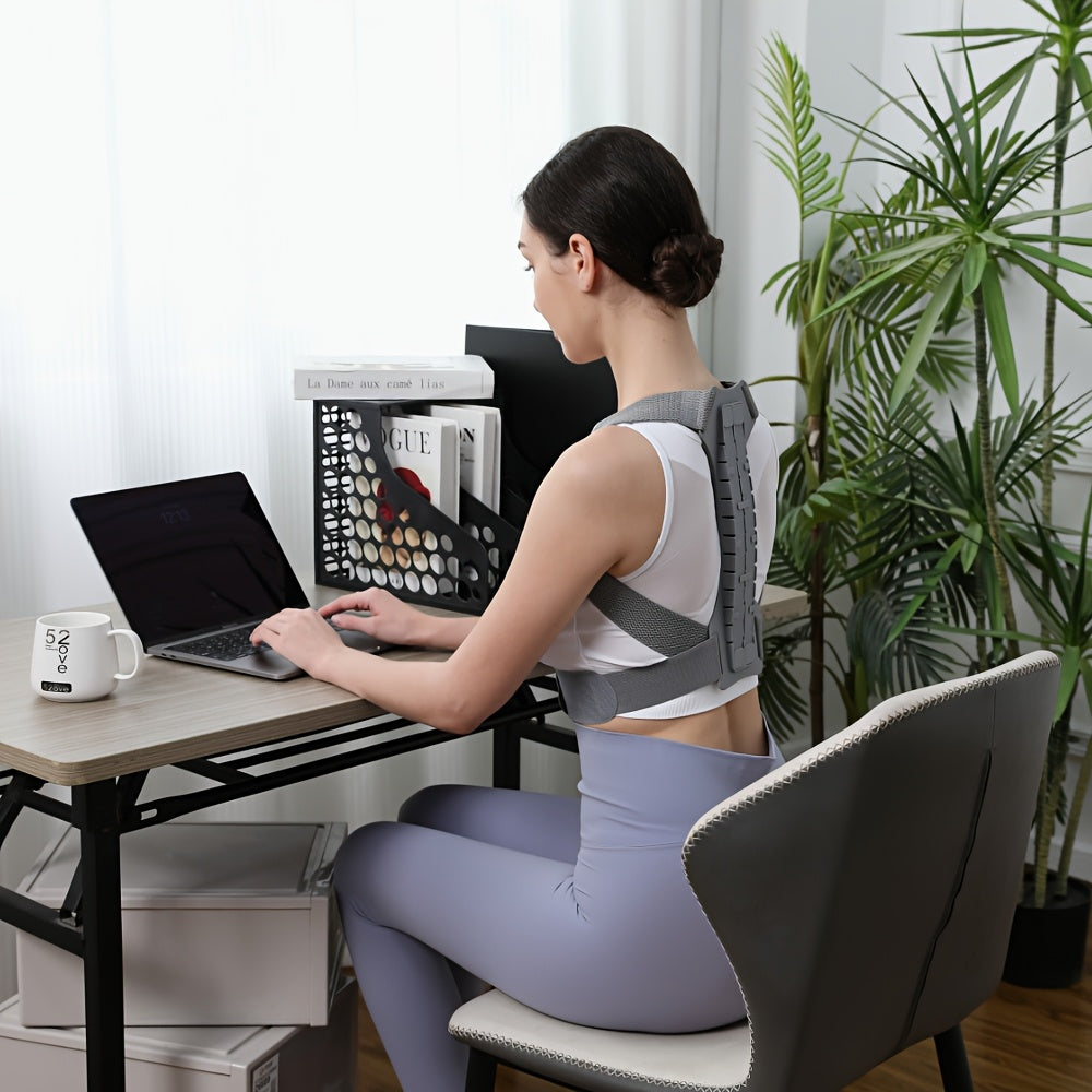 Grey Adjustable Posture Brace with Shoulder Straps and S, M, L or XL Size Options for Daily Routines