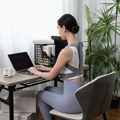 Grey Adjustable Posture Brace with Shoulder Straps and S, M, L or XL Size Options for Daily Routines