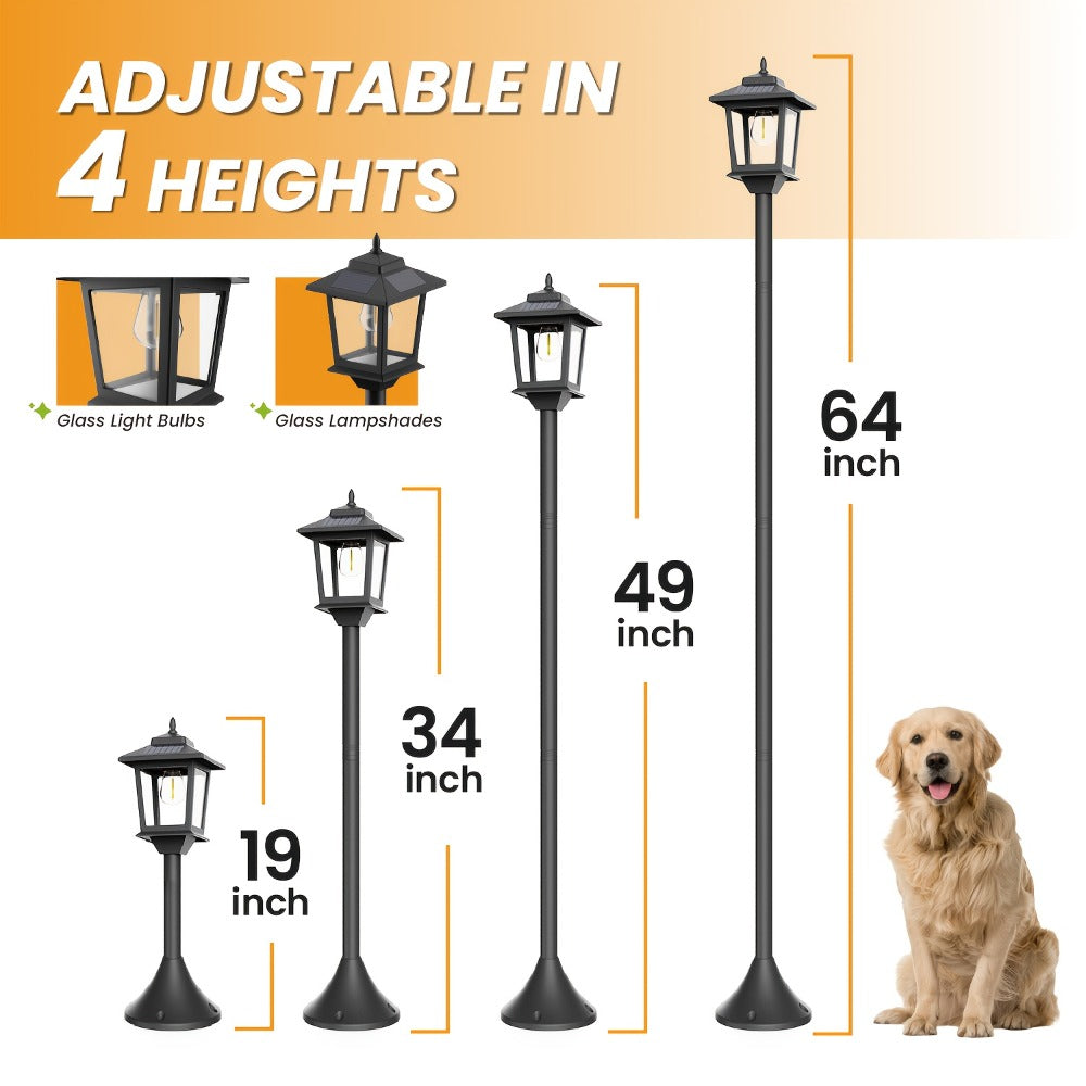 Solar Garden Light HOODINK Black Lamp Post 2-Pack with Solar Panel, Automatic Light Sensor and Freestanding Pole Installation