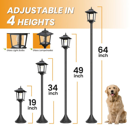 Solar Garden Light HOODINK Black Lamp Post 2-Pack with Solar Panel, Automatic Light Sensor and Freestanding Pole Installation