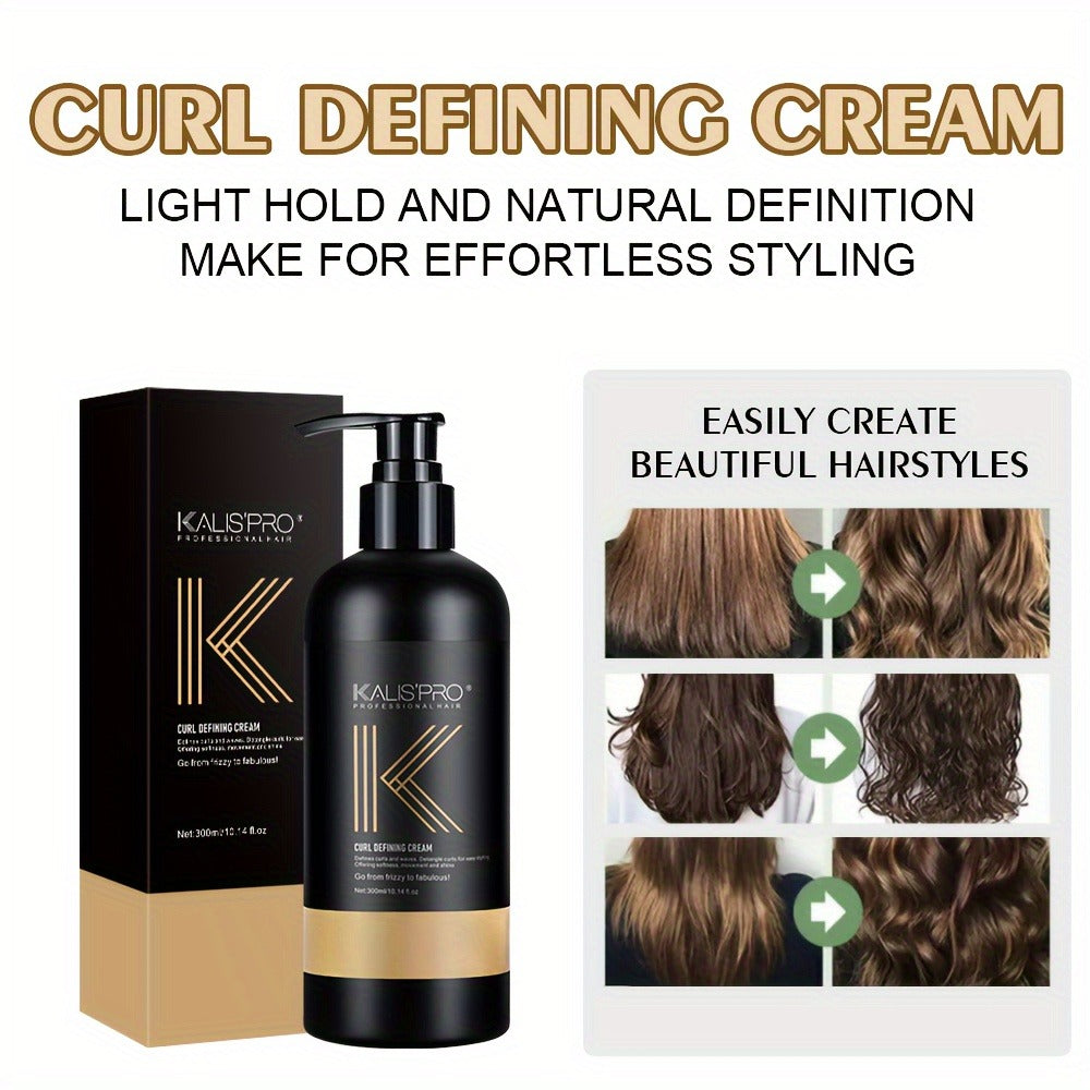 Curl Defining Cream and Detangling Brush Set by KALISPRO with One or Two 300ml Pump Bottles