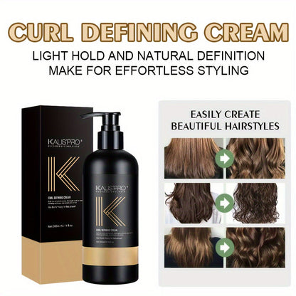 Curl Defining Cream and Detangling Brush Set by KALISPRO with One or Two 300ml Pump Bottles
