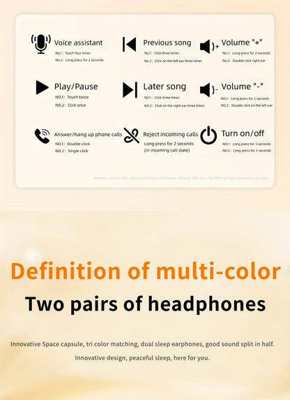 2-in-1 Wireless Earphones Couples Shared Audio Long Battery Life Clear Sound TV Movies for Bedside Audio, Alarms and Room Entertainment