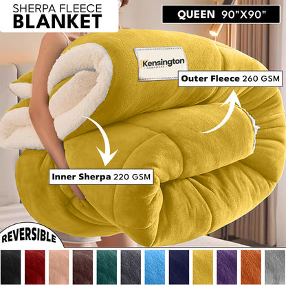 480GSM Sherpa Fleece Blanket, Double-Sided Heavy Throw for Couch, Bed & Travel, Reversible All Season