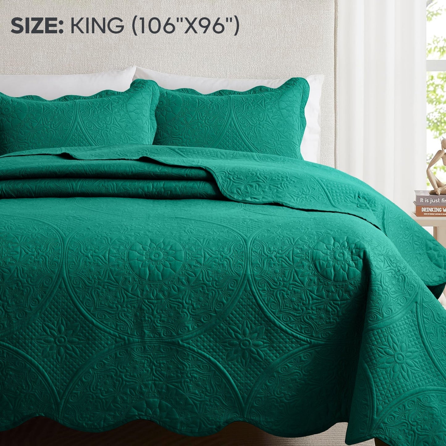 Floral-Pattern Three-Piece Bedspread Set in 16 Colors with Twin, Queen, King and California King Sizes