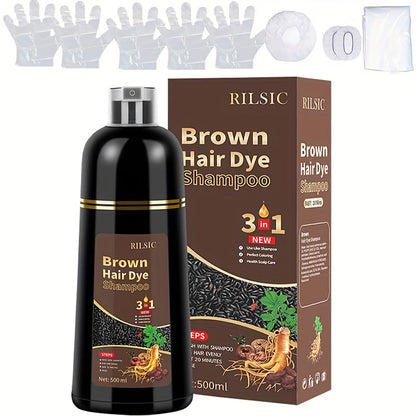 Grey Hair Dye Shampoo 3-in-1 Natural Plant-Based Herbal Formula – Non-Stick Scalp, Covers White Hair in Minutes, 500ml – Black, Dark Brown