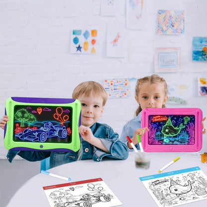 LED Light Up Drawing Board for Kids, 9 Double-Sided Tracing Cards 6 Markers Glow Doodle Travel Art Toy for Girls Boys Ages 3-8
