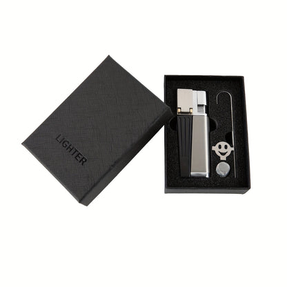 Folding Pipe Lighter Refillable 2-in-1 with Adjustable Flame, Metal-Crafted Durable Design, Gift Box Included