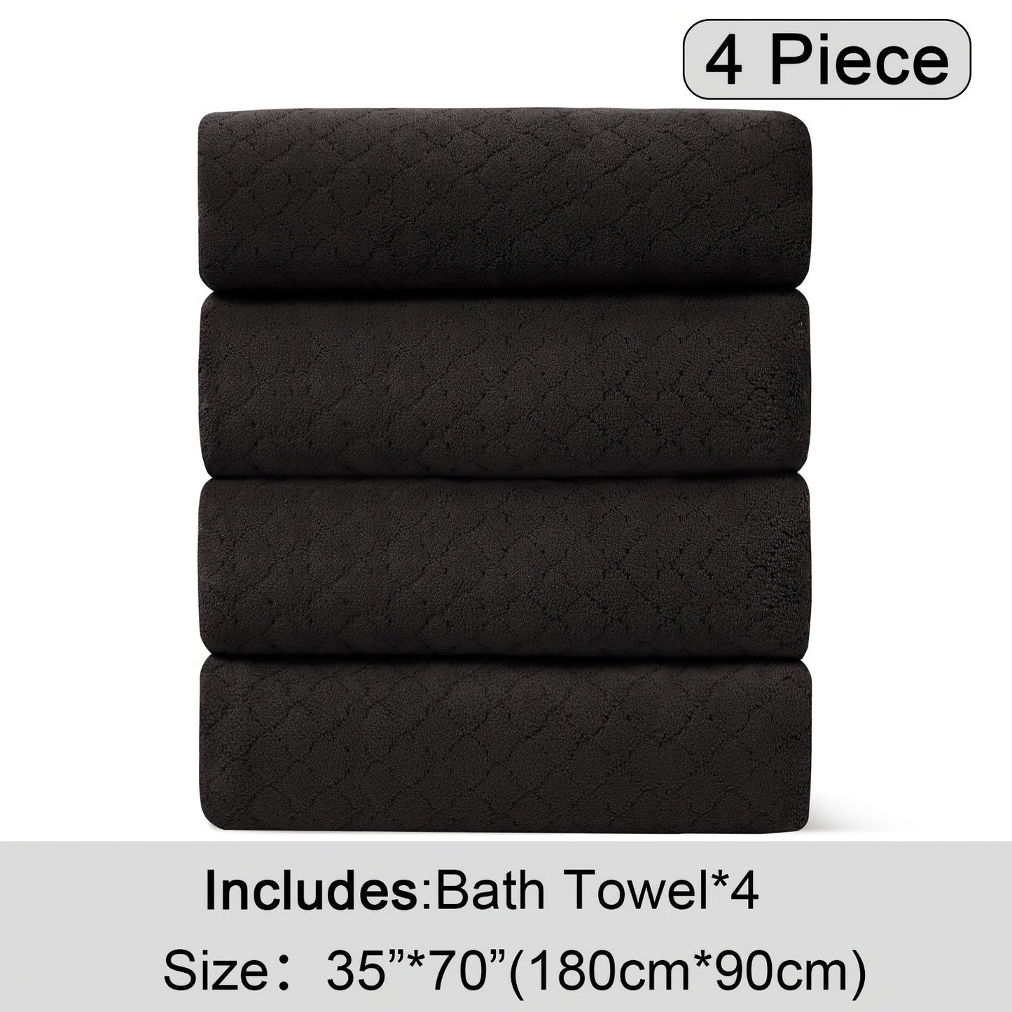 Bath Towels Set 4 Piece Diamond-Pattern Microfiber Towels in 10 Solid Color Options for Home and Guest Use