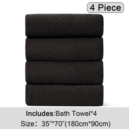 Bath Towels Set 4 Piece Diamond-Pattern Microfiber Towels in 10 Solid Color Options for Home and Guest Use