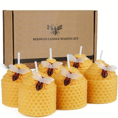Beeswax Candles Set – Natural Pure Beeswax Votive Candles with Bee Decorations, Handcrafted from Beekeepers