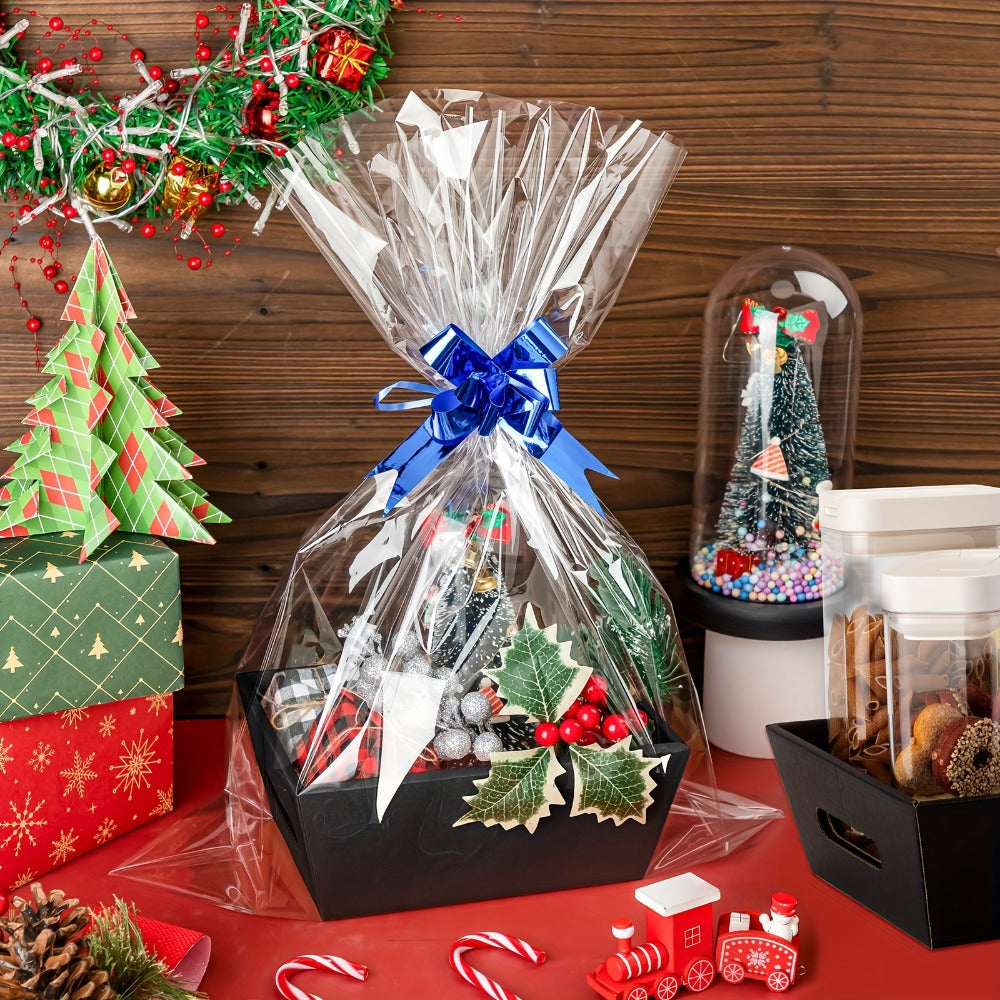 Gift Baskets Bulk Pack 74pcs Empty Paper Gift Baskets with Handles Bags and Bows 20 Baskets 30 Bags 24 Multicolor Bows for Party Favors