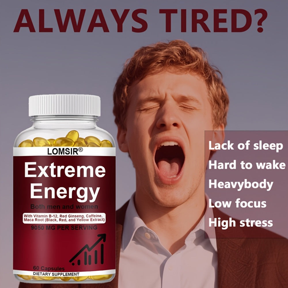 Red Ginseng Energy Capsules 9050mg with Maca & Saw Palmetto, Everyday Vitality & Stamina Supplement for Men & Women