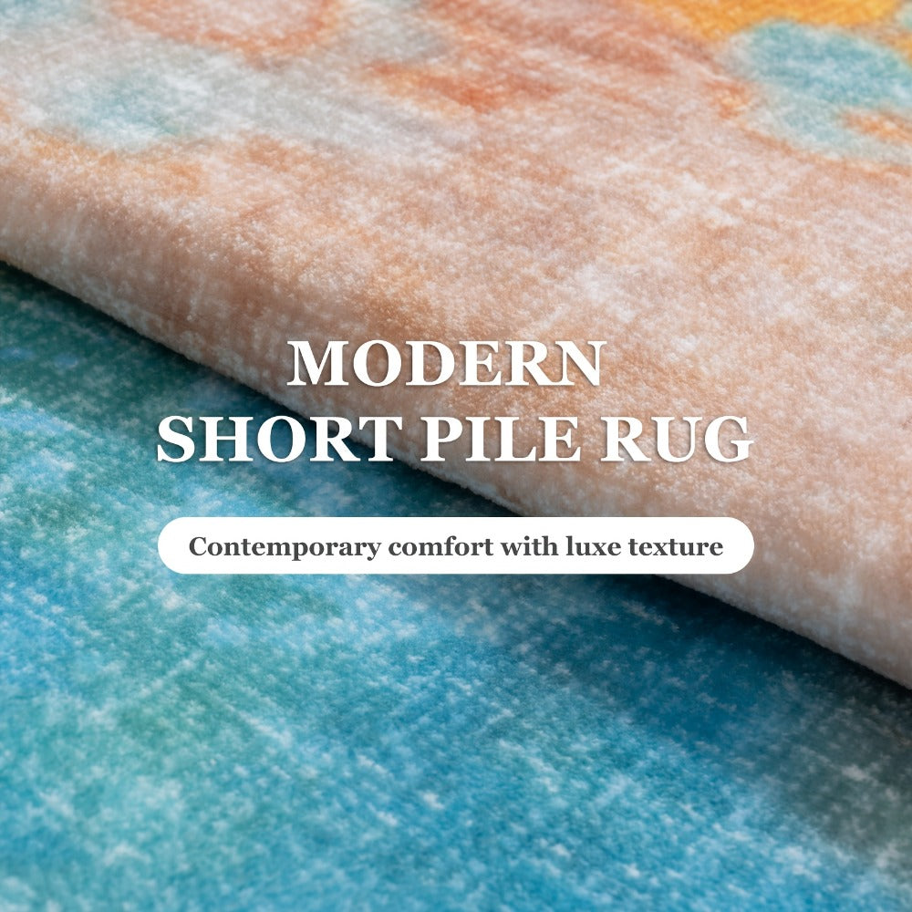 Area Rug Retro Tie-Dye Print in Orange, Grey or Light Green with Three Machine-Washable Sizes