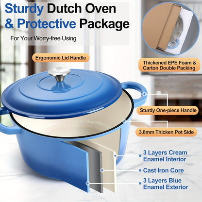 3QT Enameled Cast Iron Dutch Oven with Dual Handles, Fitted Lid and Three Color or Style Options