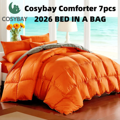 Comforter Set 7-Piece Bed in a Bag Queen King Full Soft Microfiber Down Alternative Comforter Fitted Sheet Flat Sheet Pillow Shams