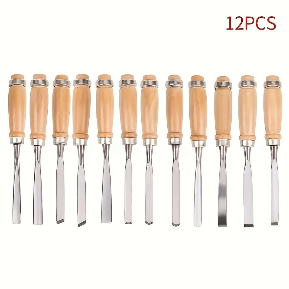 Wood Carving Chisel Set 12 & 24-Piece, Professional Beech Wood Handle Woodworking Chisels for Entryways, Bedrooms and Living Spaces