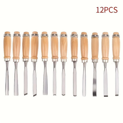 Wood Carving Chisel Set 12 & 24-Piece, Professional Beech Wood Handle Woodworking Chisels for Entryways, Bedrooms and Living Spaces