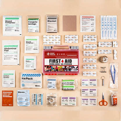 RHINO RESCUE 266-Piece First Aid Kit with Clear Handled Hard Case, Divided Trays and Packed Supplies