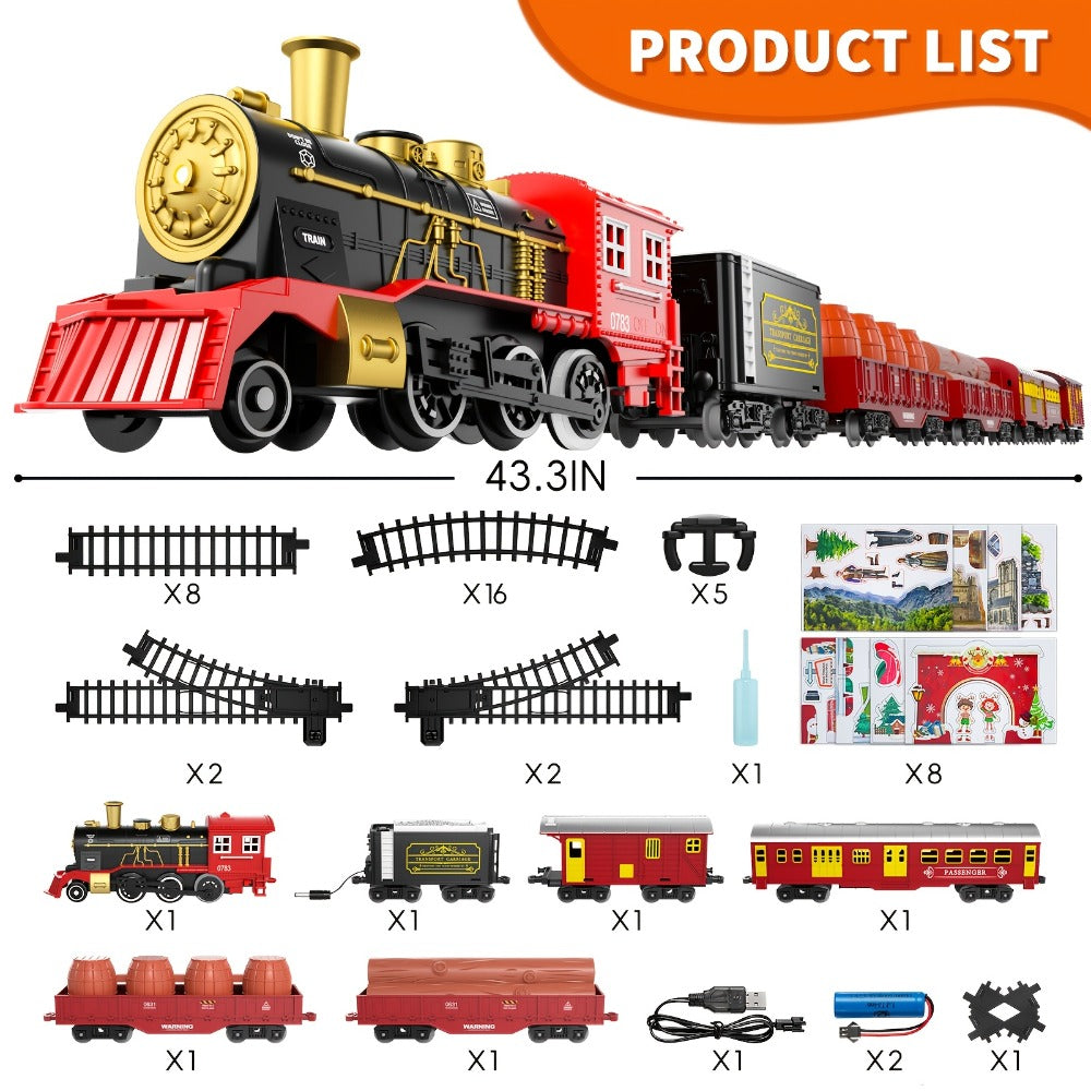 Christmas Train Set for Kids, 43PCS Electric Train Toy with Smoke, Lights & Sound, 6 Cars & 28 Tracks