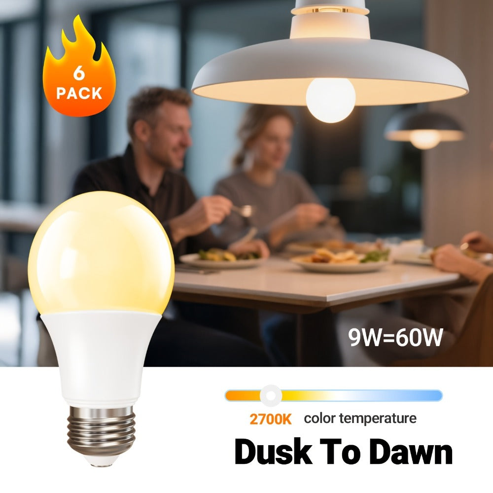 Dusk to Dawn LED Light Bulbs Photocell Sensor Auto On Off – 9W 60W Equivalent E26 Base 5000K for Home, Desk and Accent Lighting