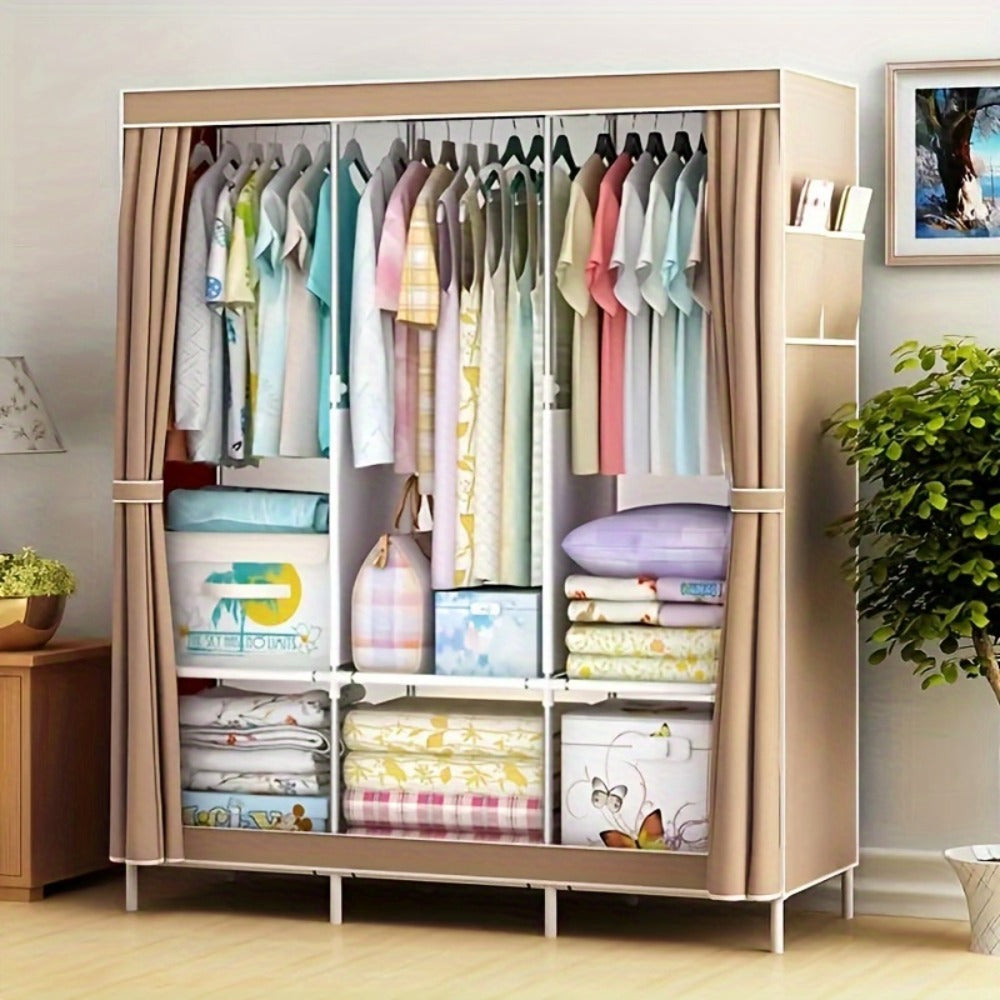 Portable Wardrobe Closet with Steel Frame & Non-Woven Shelves, Dustproof Clothes Storage Organizer