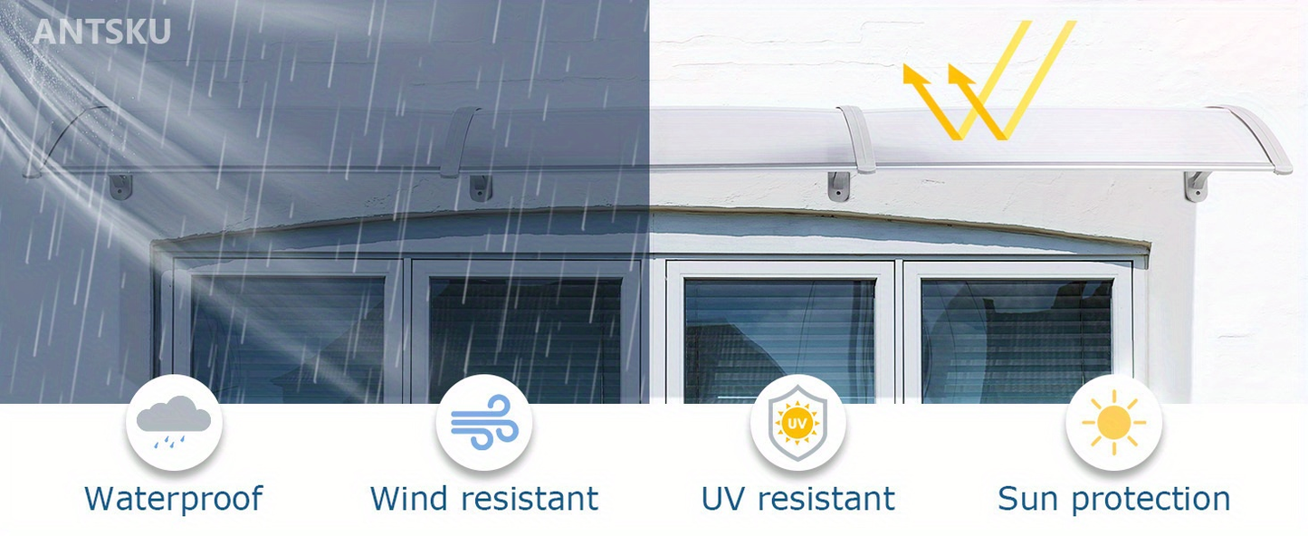 Door Awning 120"x40" Polycarbonate Canopy UPF50+ UV Rain Snow for Garden, Patio and Yard Use