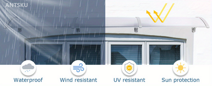 Door Awning 120"x40" Polycarbonate Canopy UPF50+ UV Rain Snow for Garden, Patio and Yard Use
