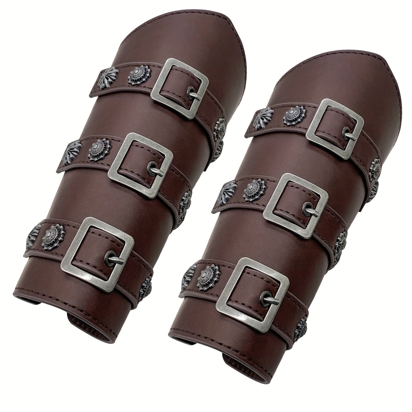 Viking Medieval Leather Arm Guards Bracers – PU Leather Knight Gauntlets Adjustable Metal Buckles Rivets for Men Women Halloween Cosplay