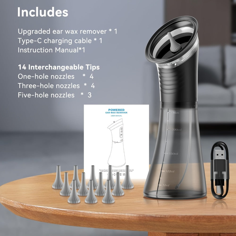 Electric Ear Cleaning System Professional Edition 3-Speed Hydraulic – Visual Waste Tank, Ear Dryer, USB Charging, Dry Dirty Storage