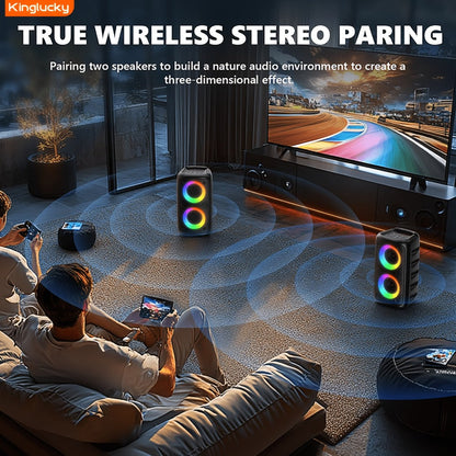 Portable Bluetooth Speaker Kinglucky Karaoke Model with 5.2 Wireless, RGB Lights, Included Mic, USB, TF and FM