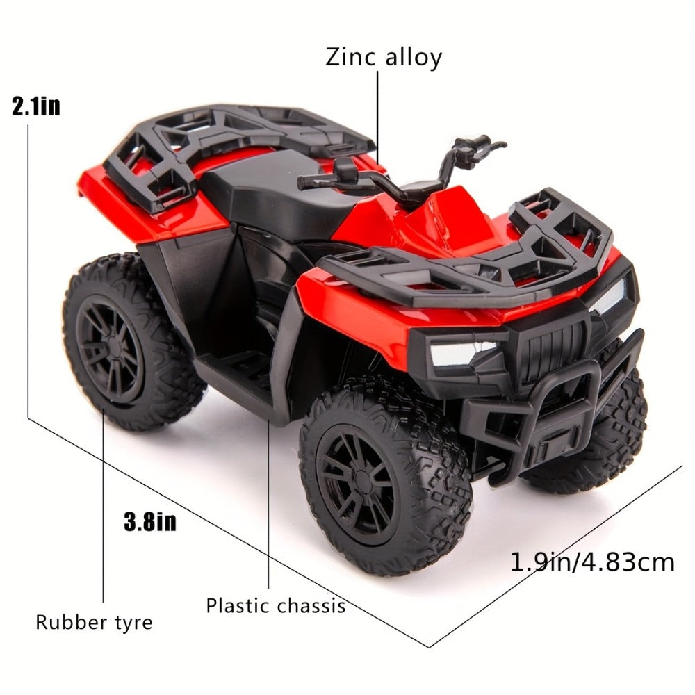 Zinc Alloy ATV Display Model in Red or Blue, 3.8 Inches Long with Plastic Chassis and Rubber Tires