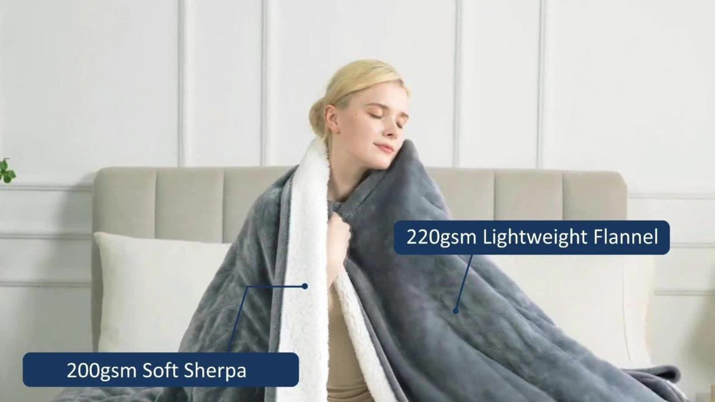Electric Heated Blanket Flannel Sherpa - 6 Heat Settings, Auto Shutoff, Quick Heating, ETL & FCC
