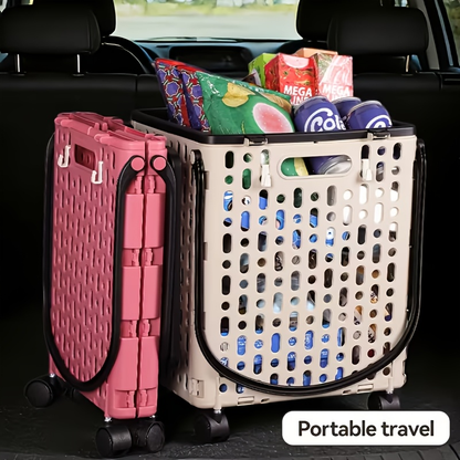 Foldable Shopping Cart with Wheels and Handle Large Capacity Portable Trolley for Grocery Camping Travel Laundry Beach Outdoor Home