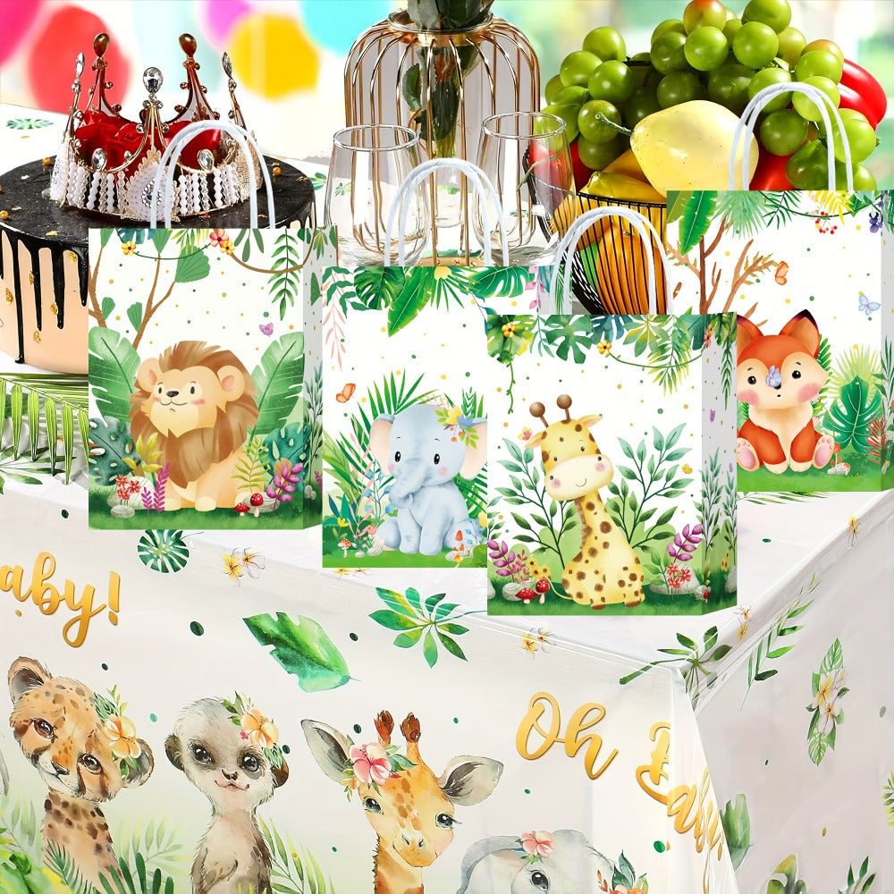 Party Favor Bags Safari Animals Jungle Theme Woodland Print Paper Goodie Bags with Handles for Kids Birthday Party Candy Gift Bags 8 Styles