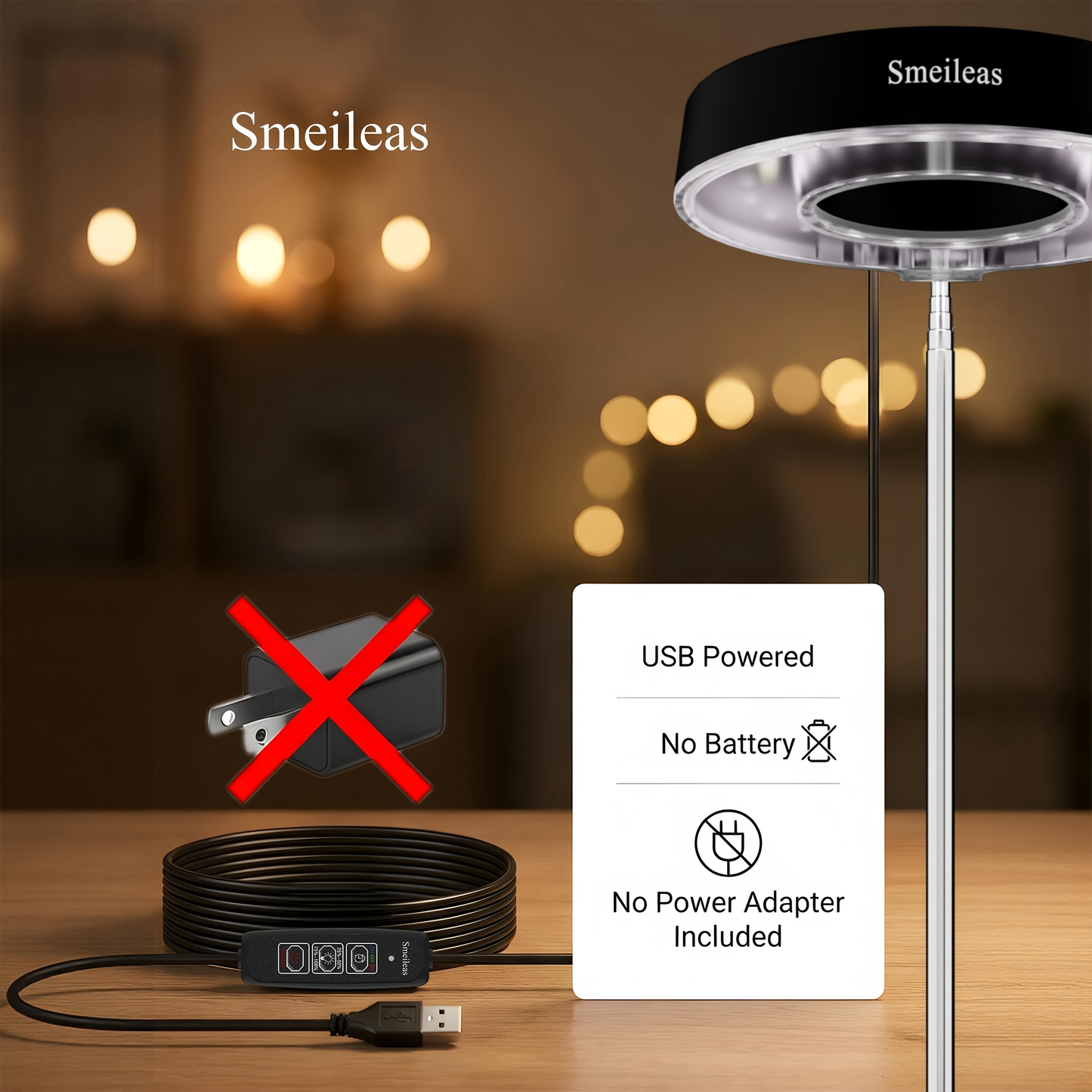 Four-Piece Tabletop Ring LED Plant Lamp Set with USB 3/6/9H Timer, Adjustable Poles and Bases